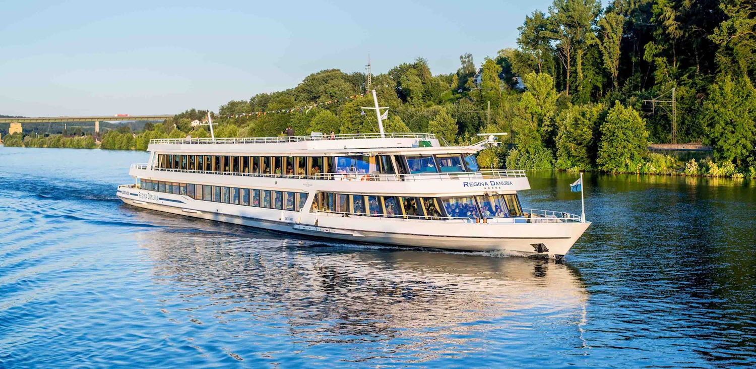 A photo of a ship called 'Regina Danubia' on the Danube
