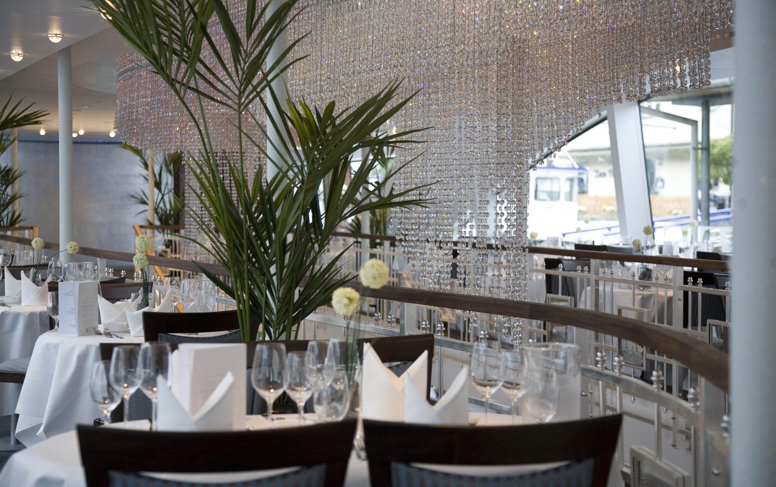 A photo of the dining hall inside a ship